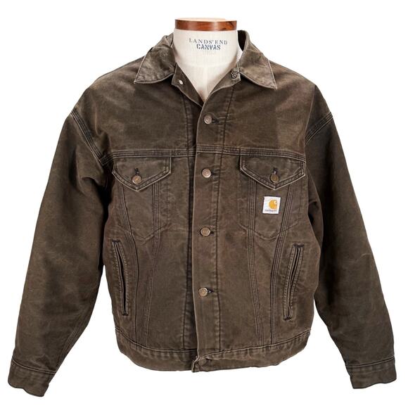 Vintage Carhartt JB142 Blanket Lined Duck Canvas Jacket USA Made Trucker Large - Picture 1 of 9
